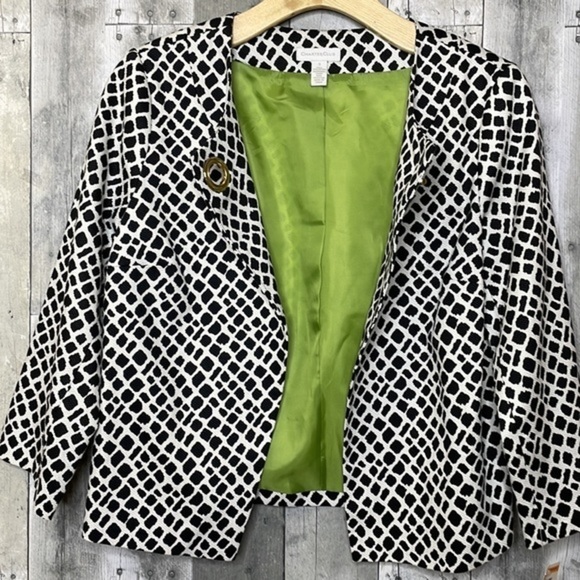 NWT Charter Club black & white open front jacket. Long sleeves. Lime green lined - Picture 5 of 13